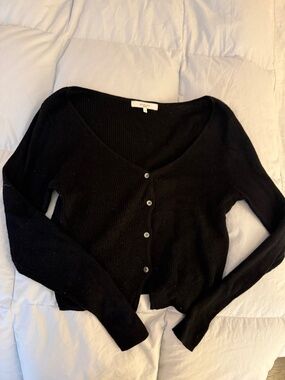 Almina Concept - Black Cropped V Neck Cardigan - Small